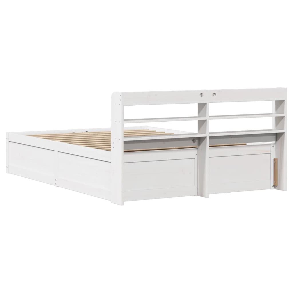 Bedframe met hoofdbord massief grenenhout wit 120x200 cm