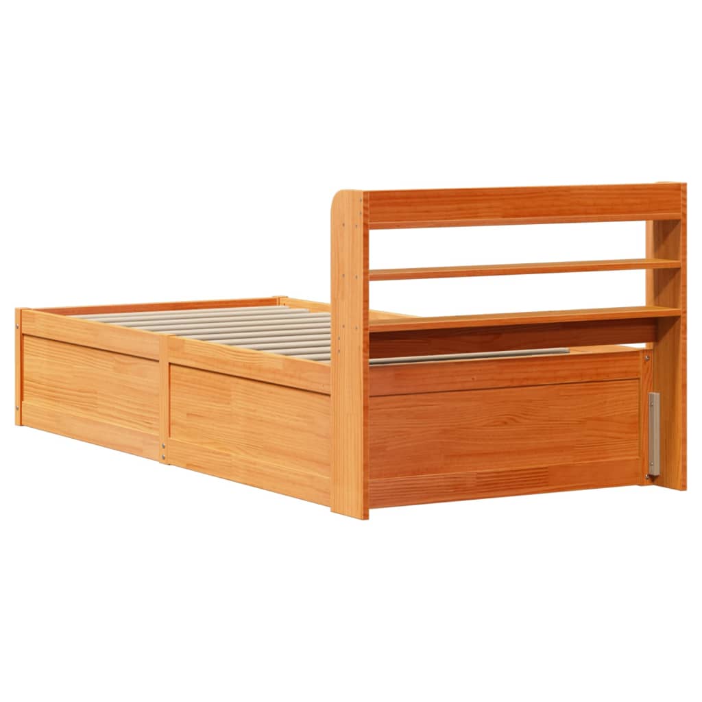 Bedframe met hoofdbord massief grenenhout wasbruin 90x190 cm Bedden & bedframes | Creëer jouw Trendy Thuis | Gratis bezorgd & Retour | Trendy.nl