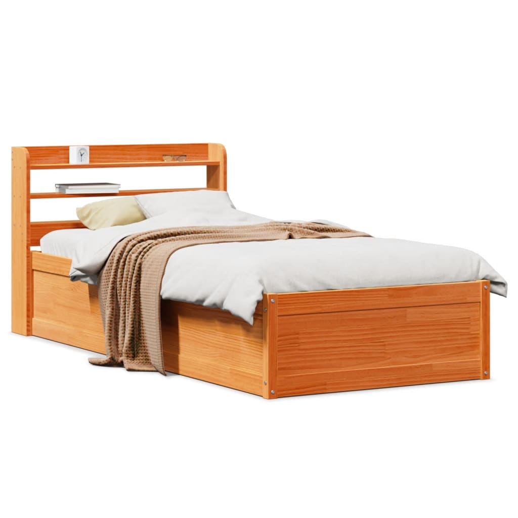 Bedframe met hoofdbord massief grenenhout wasbruin 90x190 cm Bedden & bedframes | Creëer jouw Trendy Thuis | Gratis bezorgd & Retour | Trendy.nl