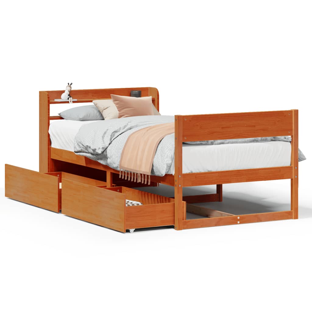 Bedframe zonder matras massief grenenhout wasbruin 90x200 cm Bedden & bedframes | Creëer jouw Trendy Thuis | Gratis bezorgd & Retour | Trendy.nl