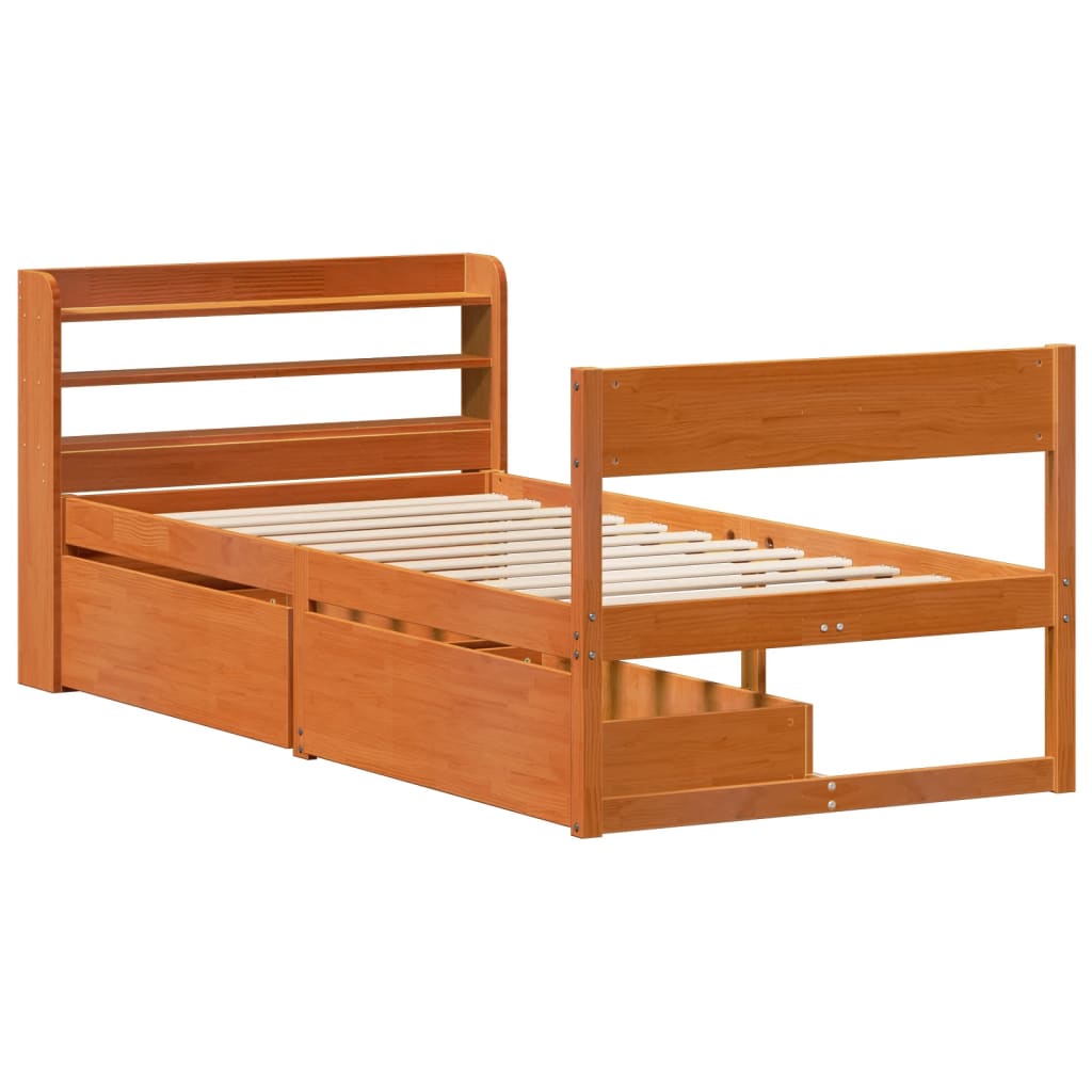 Bedframe zonder matras massief grenenhout wasbruin 90x200 cm Bedden & bedframes | Creëer jouw Trendy Thuis | Gratis bezorgd & Retour | Trendy.nl