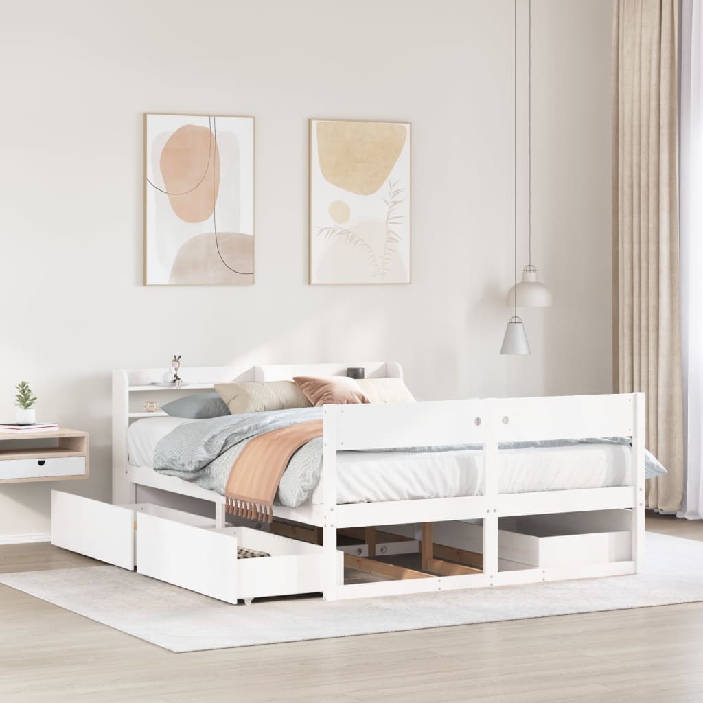 Bedframe zonder matras massief grenenhout wit 140x190 cm Bedden & bedframes | Creëer jouw Trendy Thuis | Gratis bezorgd & Retour | Trendy.nl