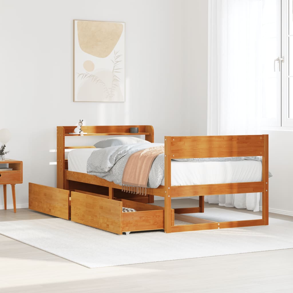 Bedframe zonder matras massief grenenhout wasbruin 90x190 cm Bedden & bedframes | Creëer jouw Trendy Thuis | Gratis bezorgd & Retour | Trendy.nl