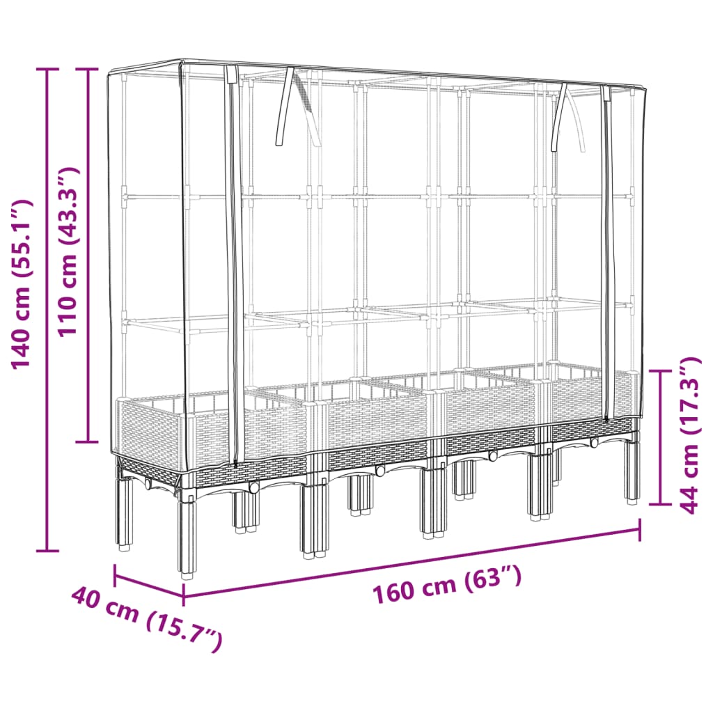 Plantenbak verhoogd met kashoes 160x40x140 cm rattanlook Bloempotten & plantenbakken | Creëer jouw Trendy Thuis | Gratis bezorgd & Retour | Trendy.nl