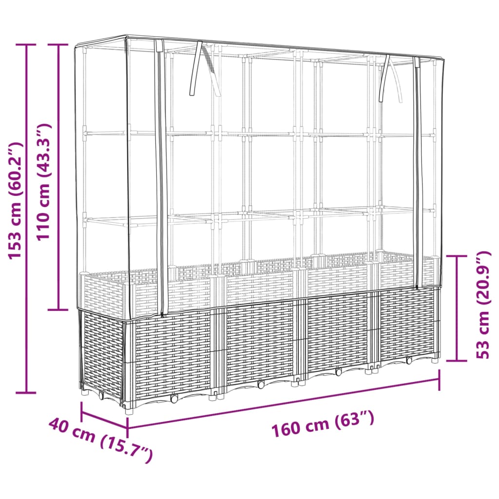 Plantenbak verhoogd met kashoes 160x40x153 cm rattanlook Bloempotten & plantenbakken | Creëer jouw Trendy Thuis | Gratis bezorgd & Retour | Trendy.nl