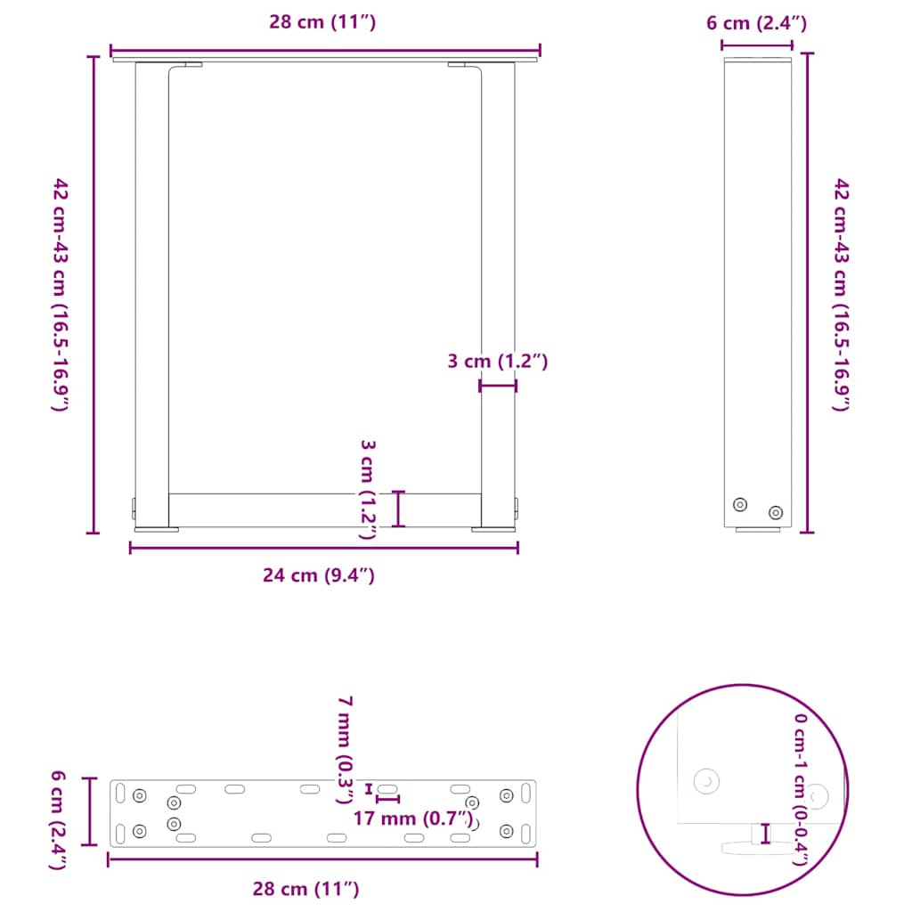 Salontafelpoten 2 st U-vormig 28x(42-43) cm staal zwart