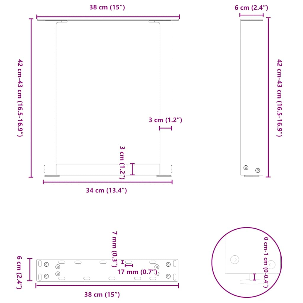 Salontafelpoten 2 st U-vormig 38x(42-43) cm staal zwart