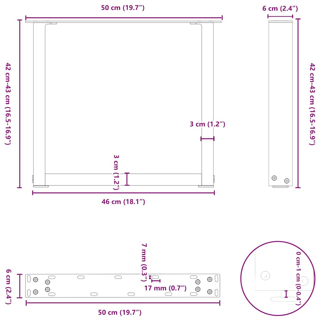 Salontafelpoten 2 st U-vormig 50x(42-43) cm staal zwart