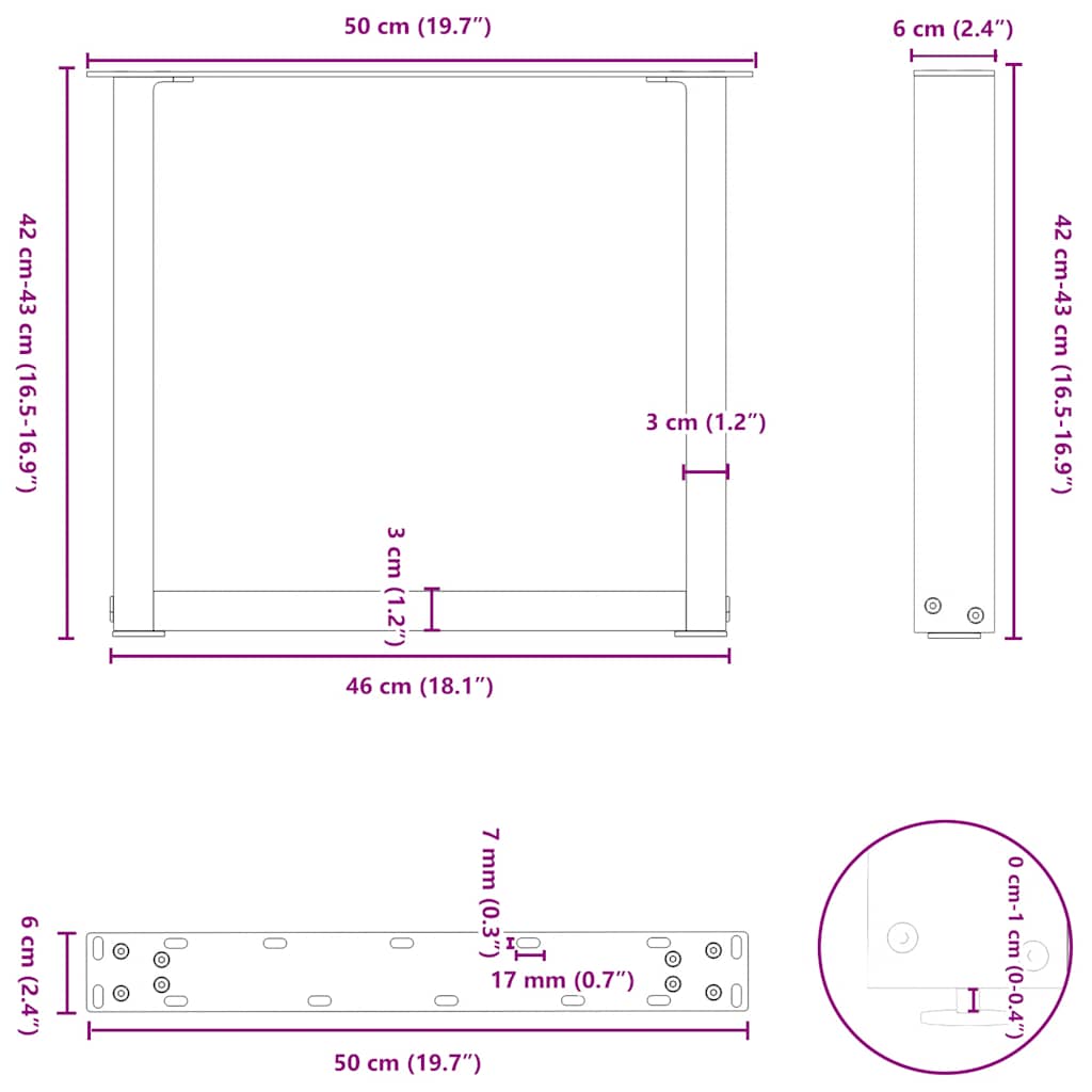 Salontafelpoten 2 st U-vormig 50x(42-43) cm staal antraciet