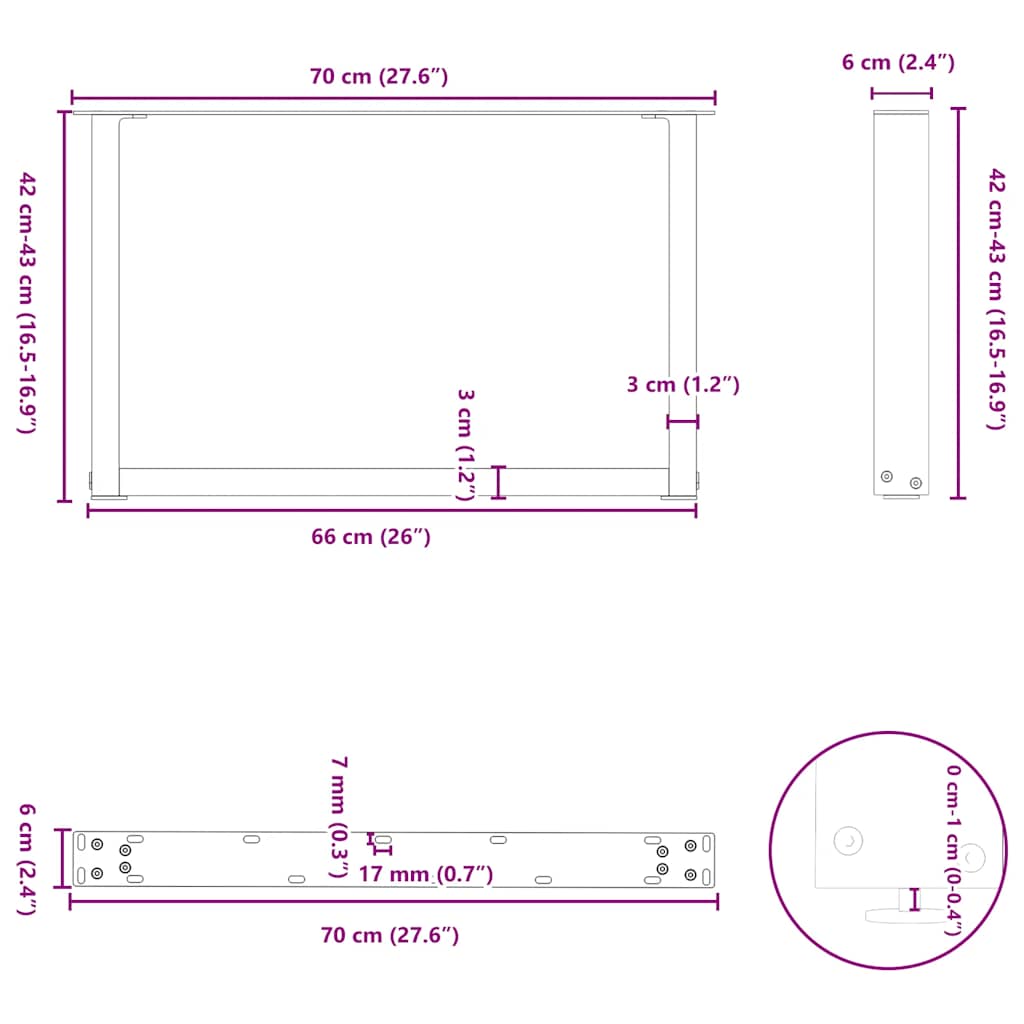 Salontafelpoten 2 st U-vormig 70x(42-43) cm staal antraciet