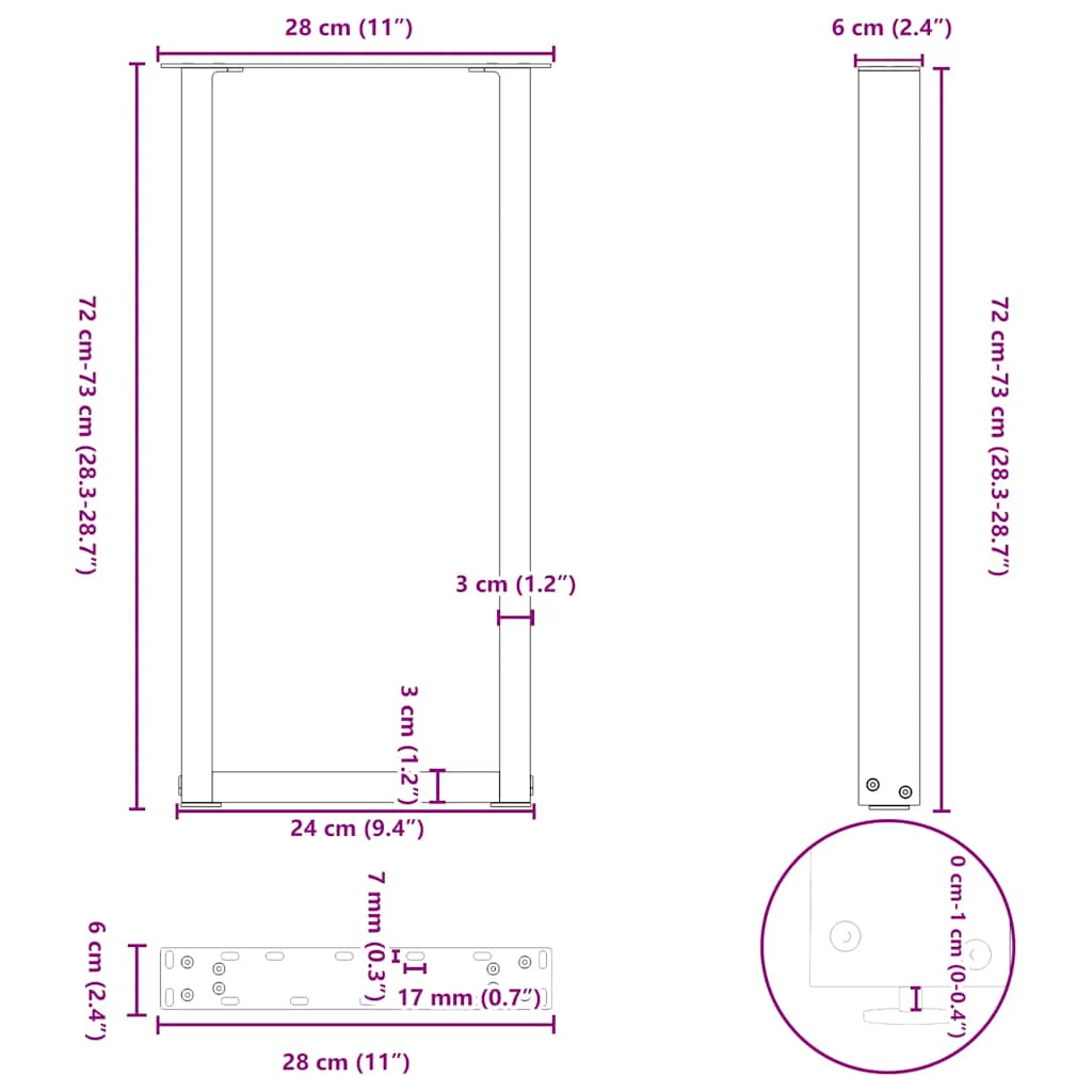 Salontafelpoten 2 st U-vormig 28x(72-73) cm staal wit