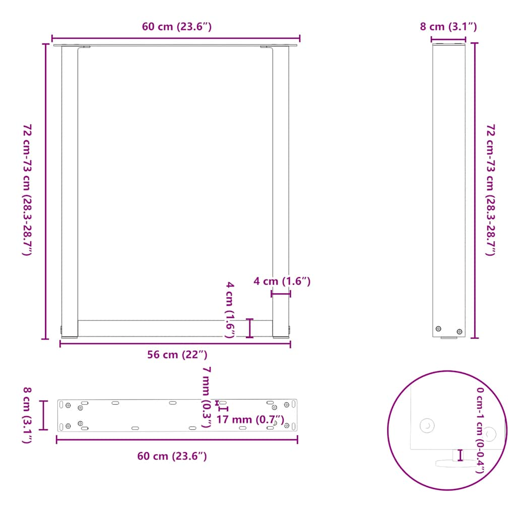 Salontafelpoten 2 st U-vormig 60x(72-73) cm staal zwart