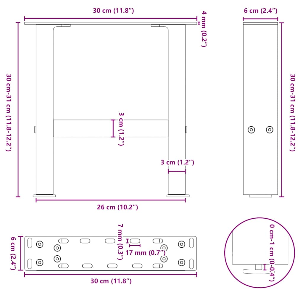 Salontafelpoten 2 st 30×30 cm staal antraciet