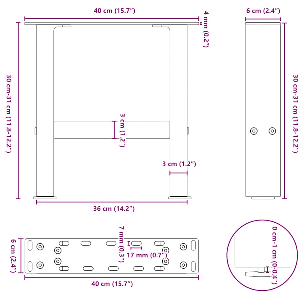 Salontafelpoten 2 st 30×40 cm staal antraciet