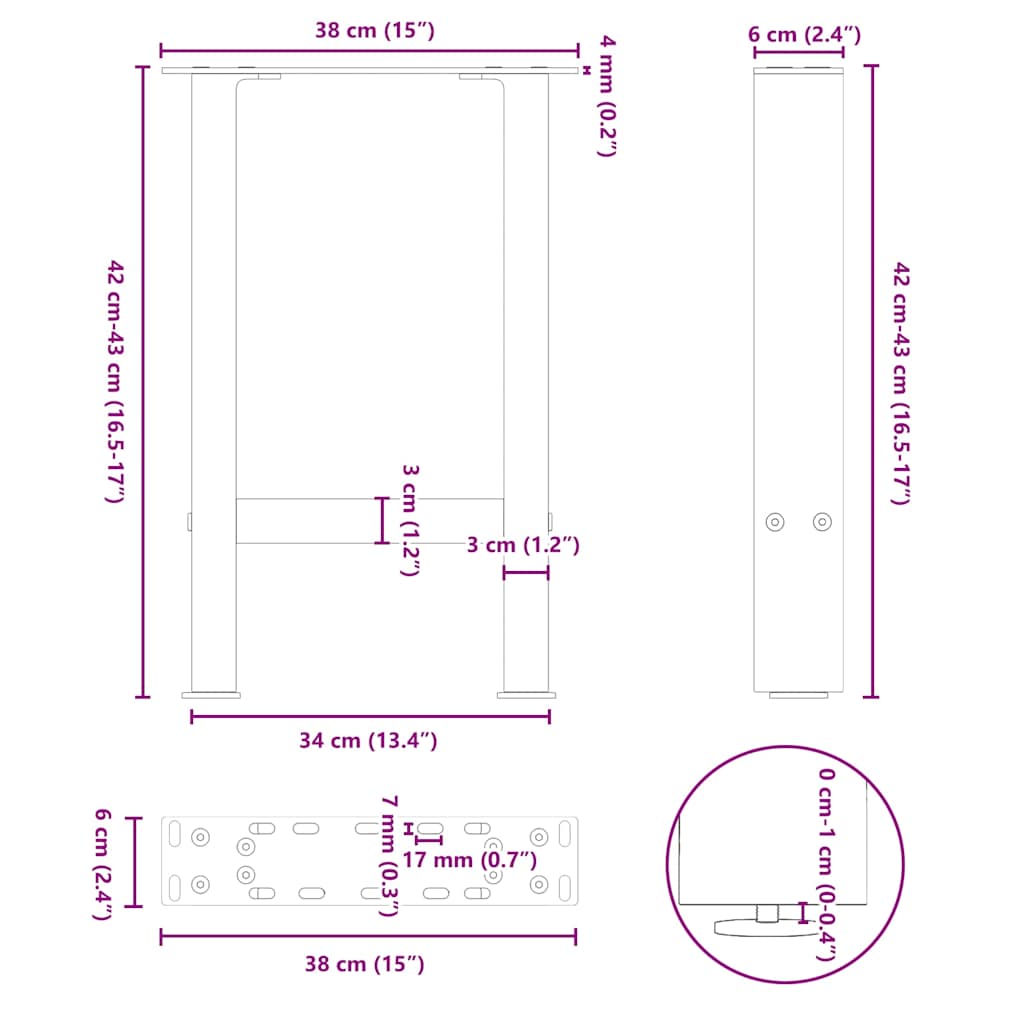 Salontafelpoten 2 st 38x(42-43) cm staal zwart