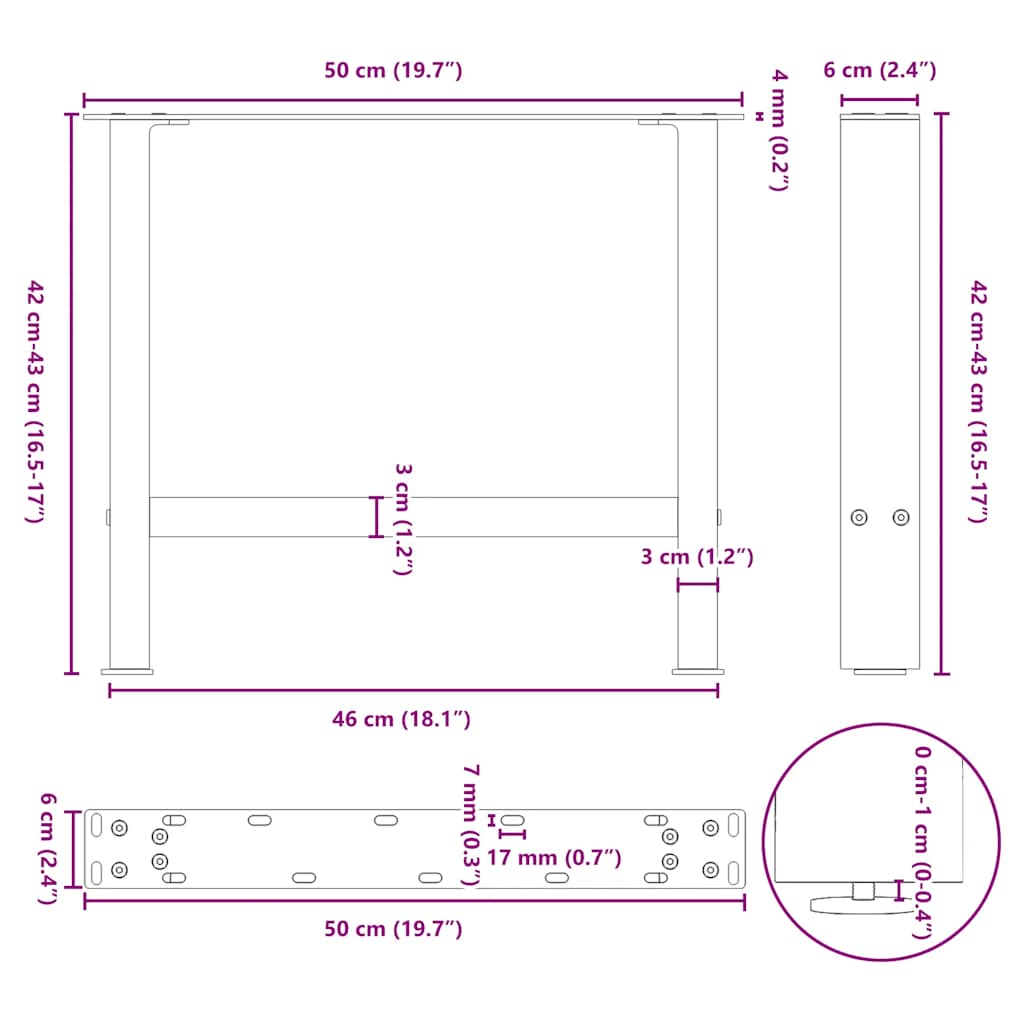 Salontafelpoten 2 st 42×50 cm staal wit