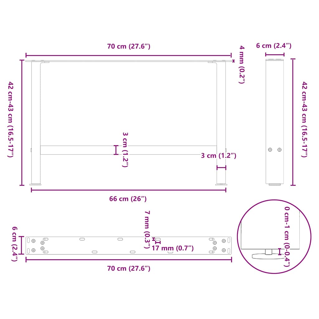 Salontafelpoten 2 st 70x(42-43) cm staal zwart