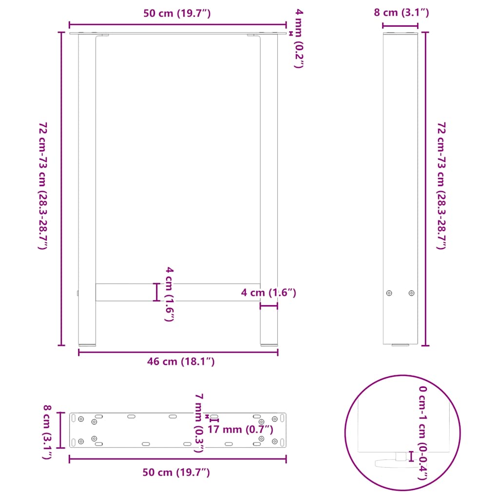 Salontafelpoten 2 st 50x(72-73) cm staal zwart