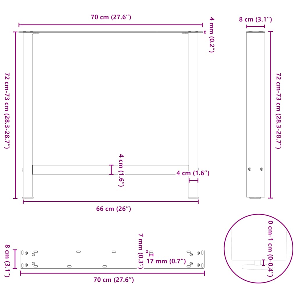 Salontafelpoten 2 st 70x(72-73) cm staal zwart