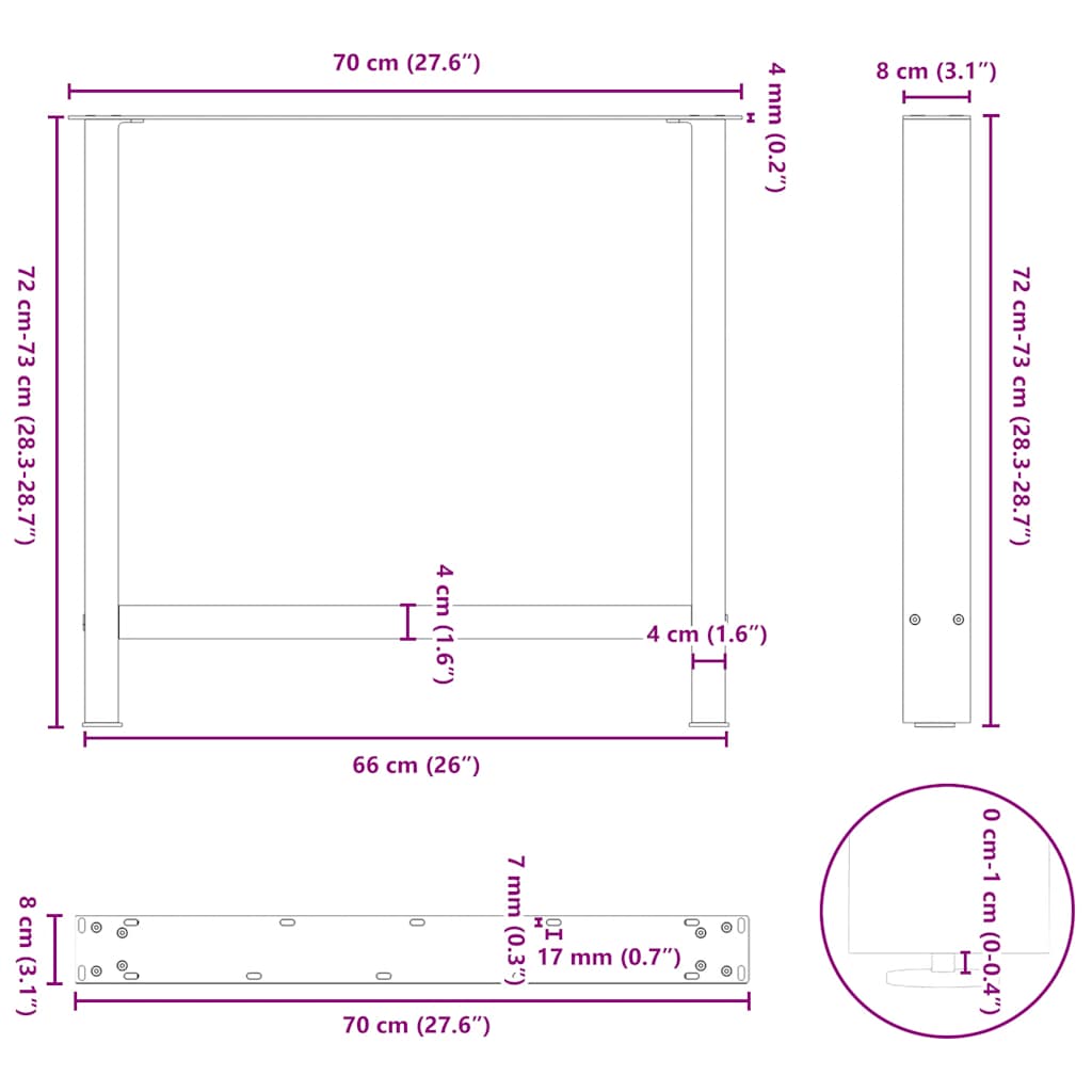 Salontafelpoten 2 st 70x(72-73) cm staal antraciet