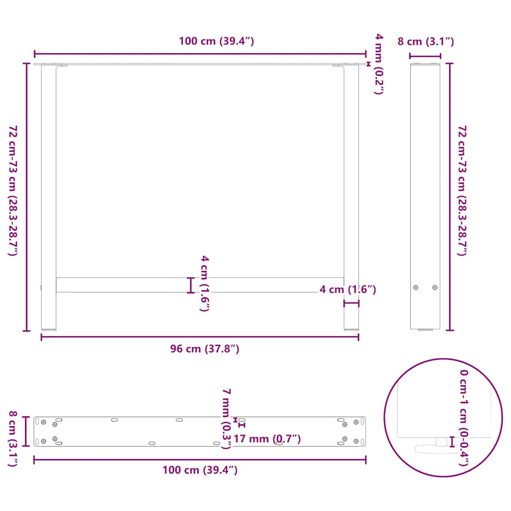 Salontafelpoten 2 st 100x(72-73) cm staal wit