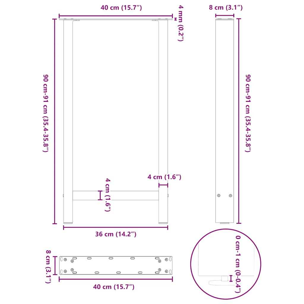 Salontafelpoten 2 st 40x(90-91) cm staal zwart