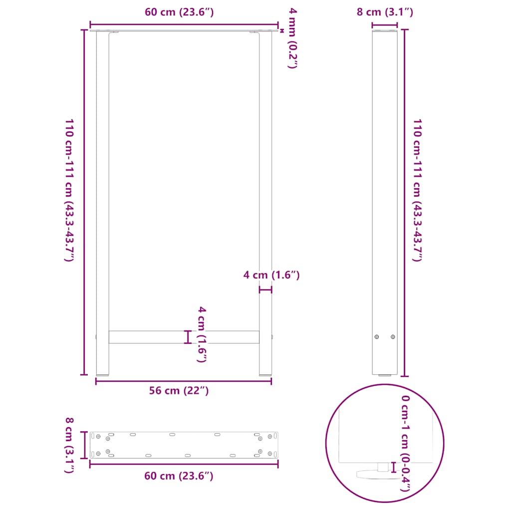 Salontafelpoten 2 st 60x(110-111) cm staal zwart