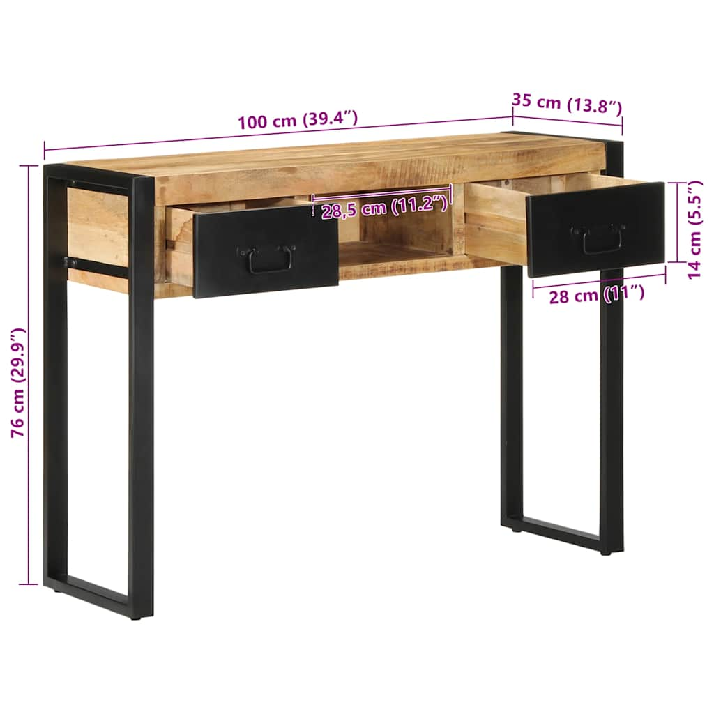 Wandtafel 100x35x75 cm massief ruw mangohout