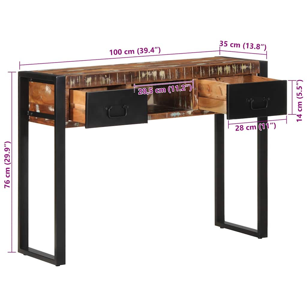 Wandtafel 100x35x75 cm massief gerecycled hout meerkleurig