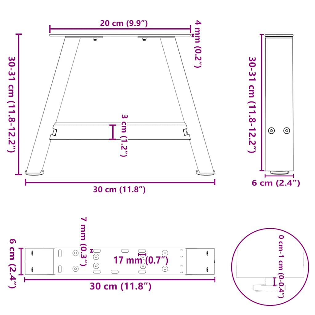 Salontafelpoten 2 st A-vormig 30x(30-31) cm staal antraciet