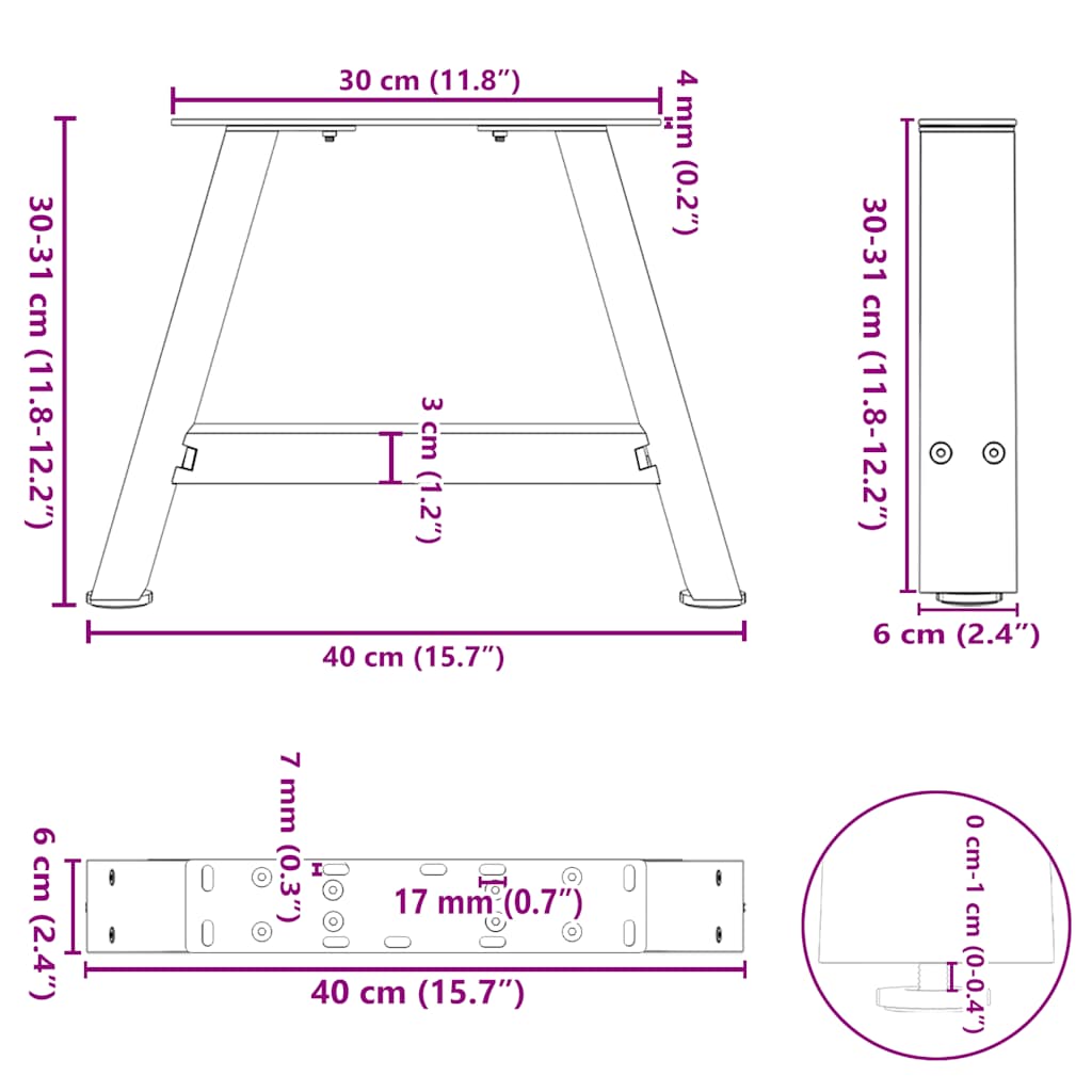 Salontafelpoten 2 st A-vormig 40x(30-31) cm staal wit