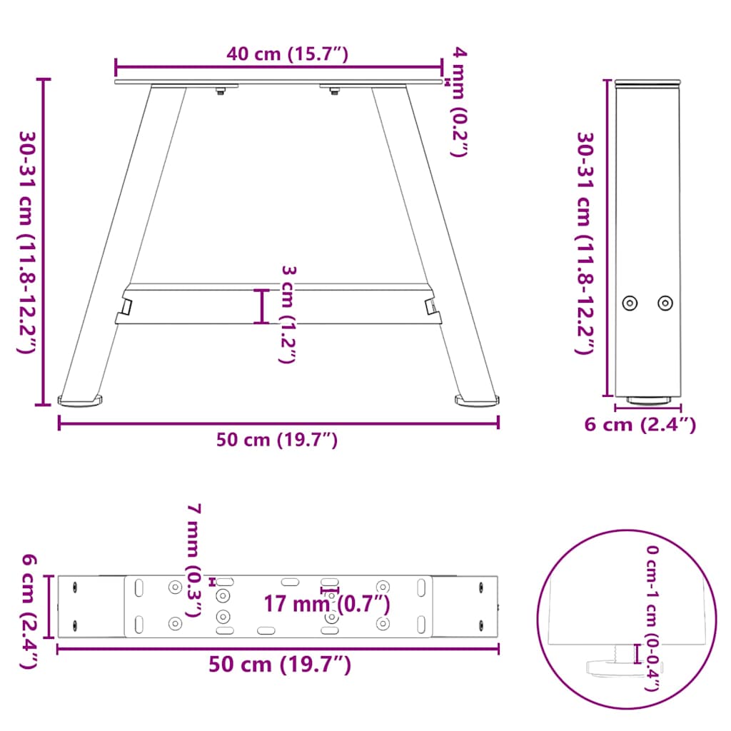 Salontafelpoten 2 st A-vormig 50x(30-31) cm staal zwart