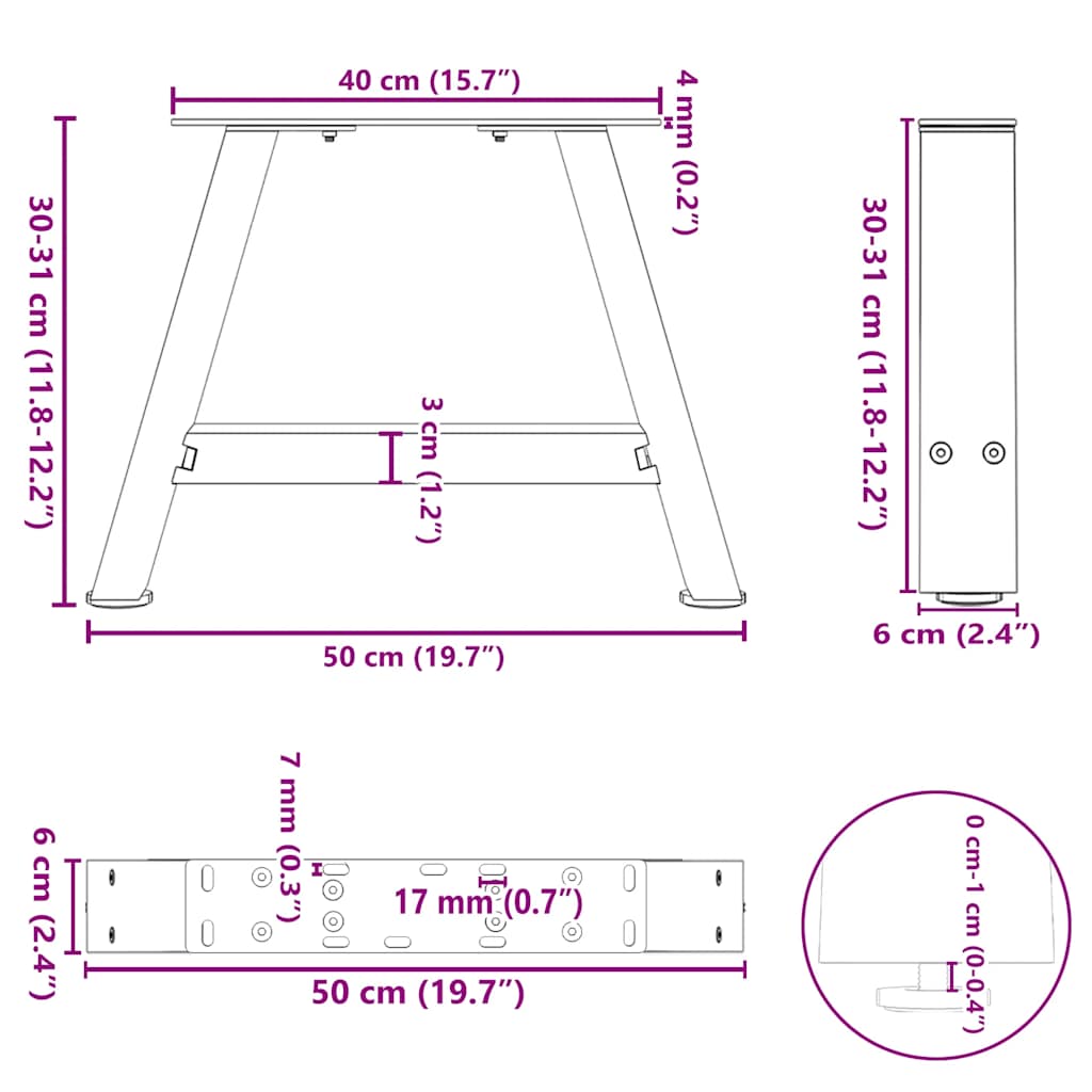 Salontafelpoten 2 st A-vormig 50x(30-31) cm staal wit