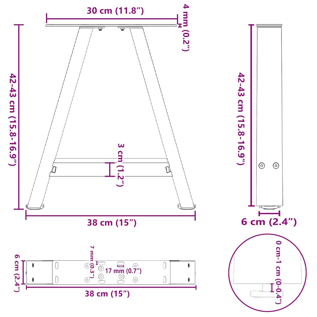 Salontafelpoten 2 st A-vormig 38x(42-43) cm staal antraciet