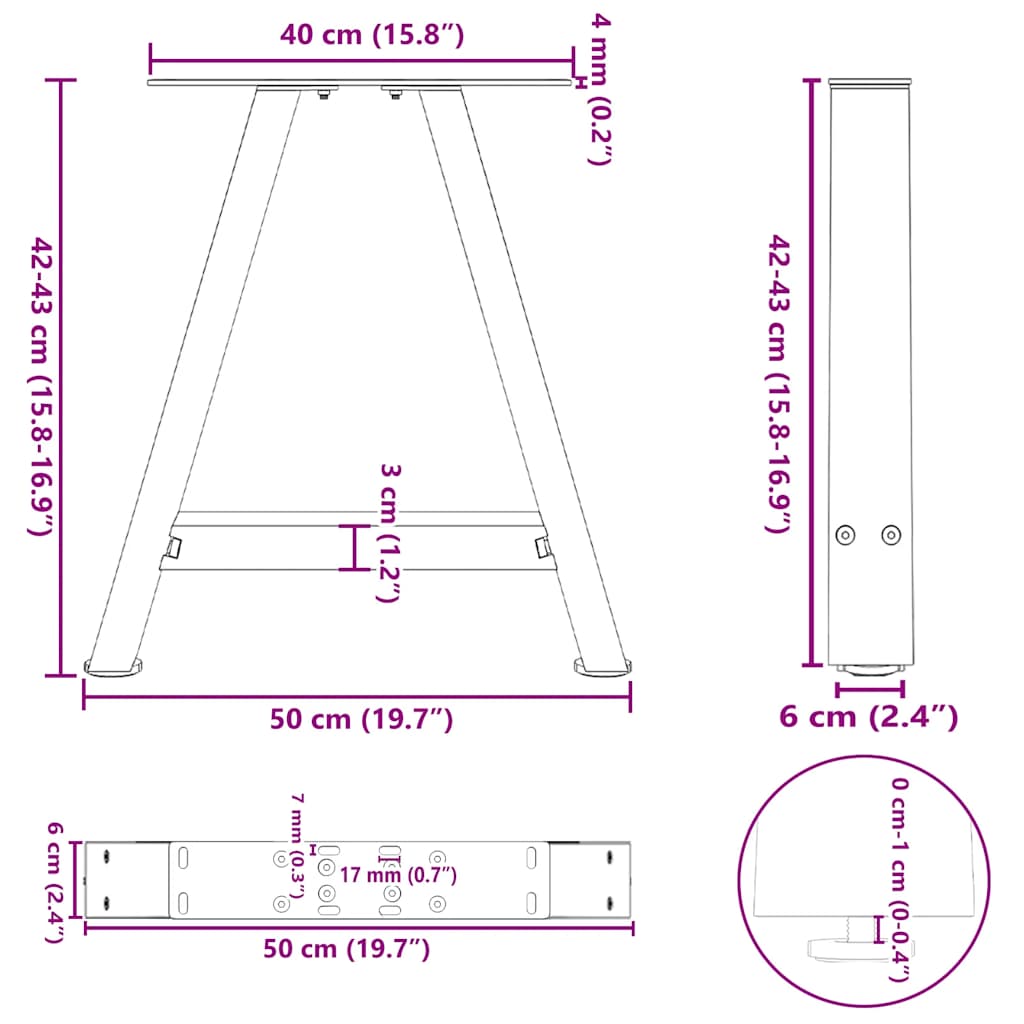 Salontafelpoten 2 st A-vormig 50x(42-43) cm staal zwart