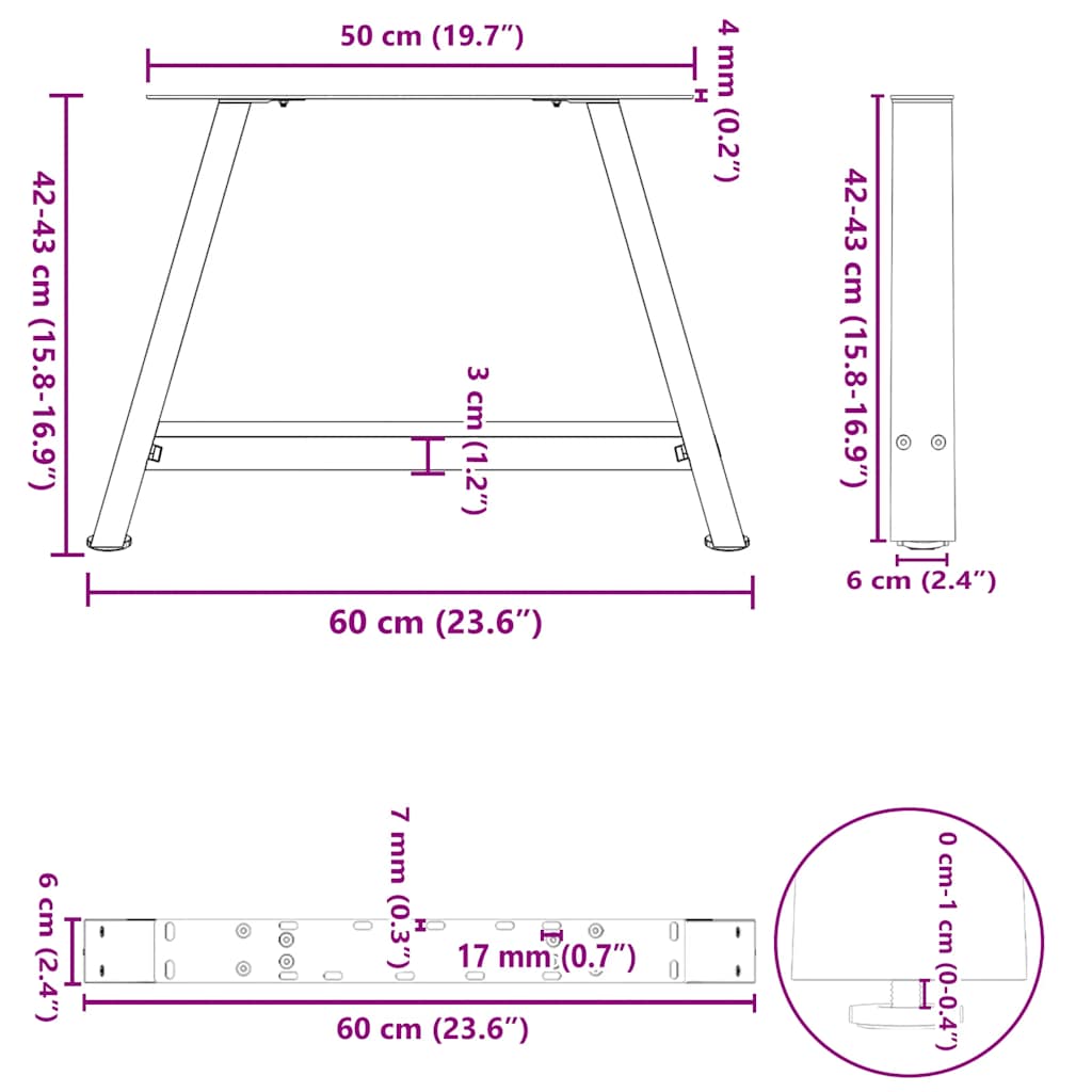 Salontafelpoten 2 st A-vormig 60x(42-43) cm staal zwart