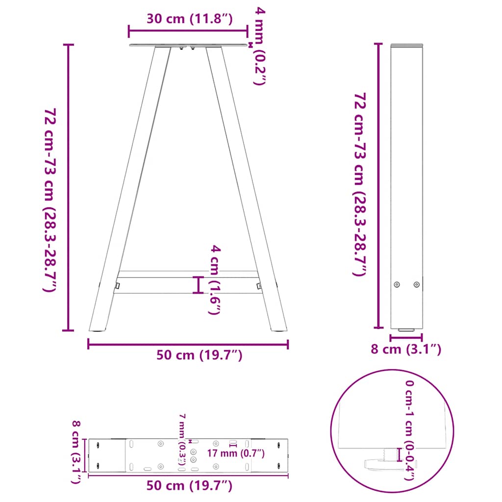 Salontafelpoten 2 st A-vormig 50x(72-73) cm staal zwart