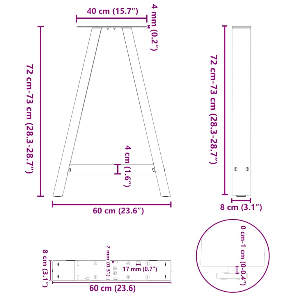 Salontafelpoten 2 st A-vormig 60x(72-73) cm staal wit