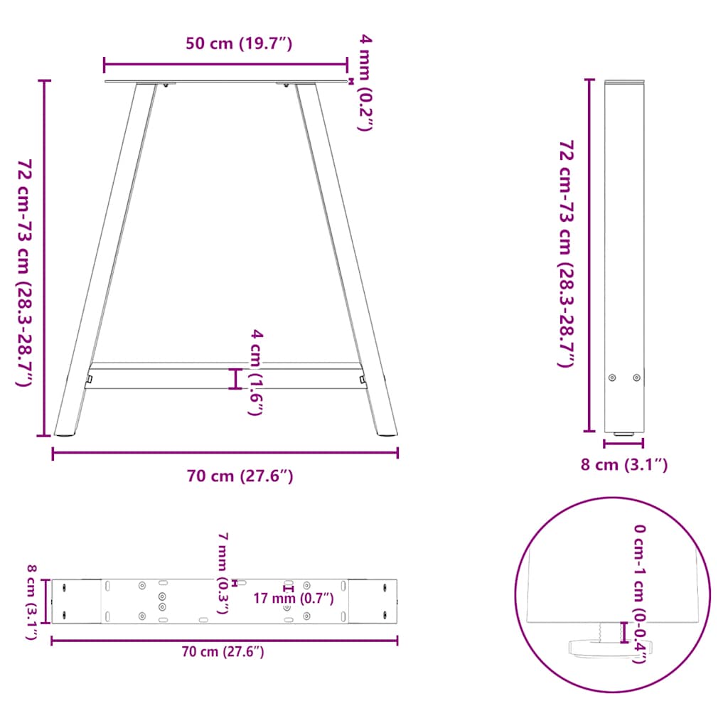 Salontafelpoten 2 st A-vormig 70x(72-73) cm staal zwart