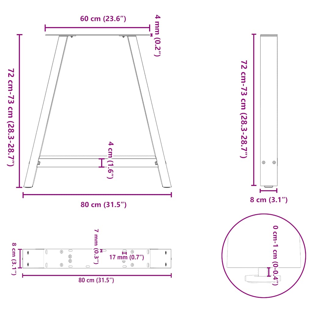 Salontafelpoten 2 st A-vormig 80x(72-73) cm staal zwart