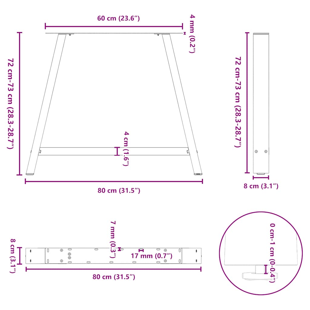 Salontafelpoten 2 st A-vormig 90x(72-73) cm staal wit