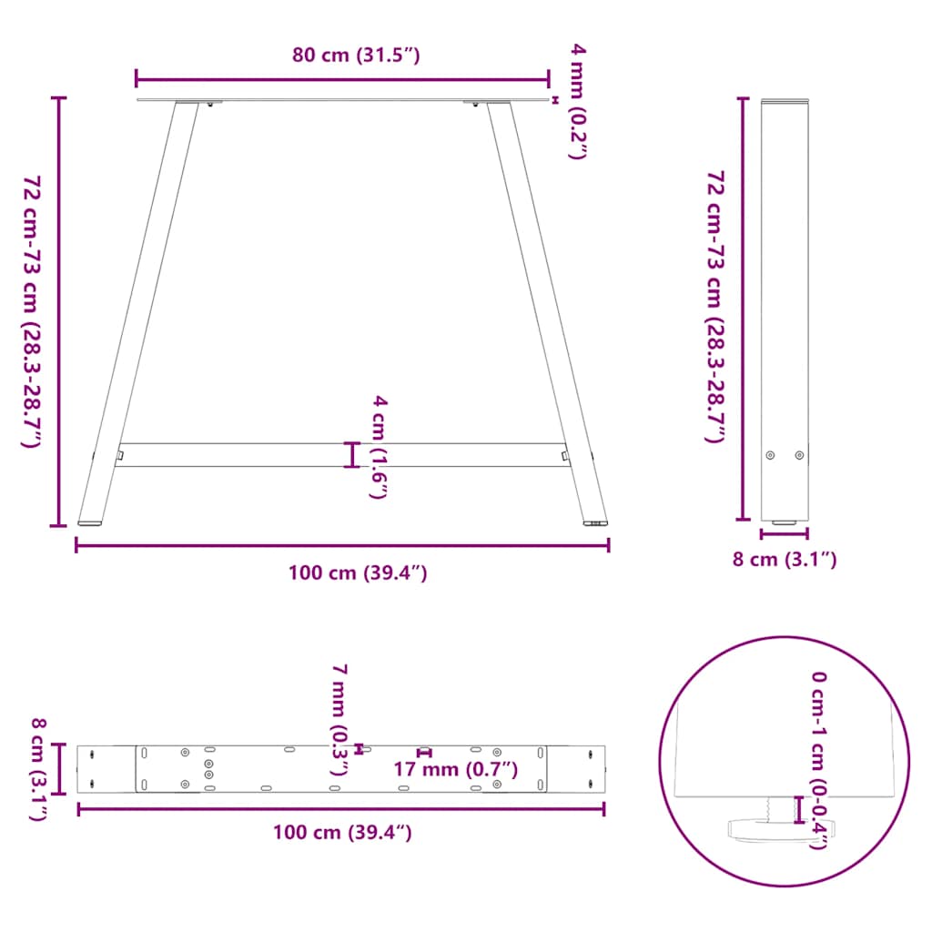 Salontafelpoten 2 st A-vormig 100x(72-73) cm staal zwart