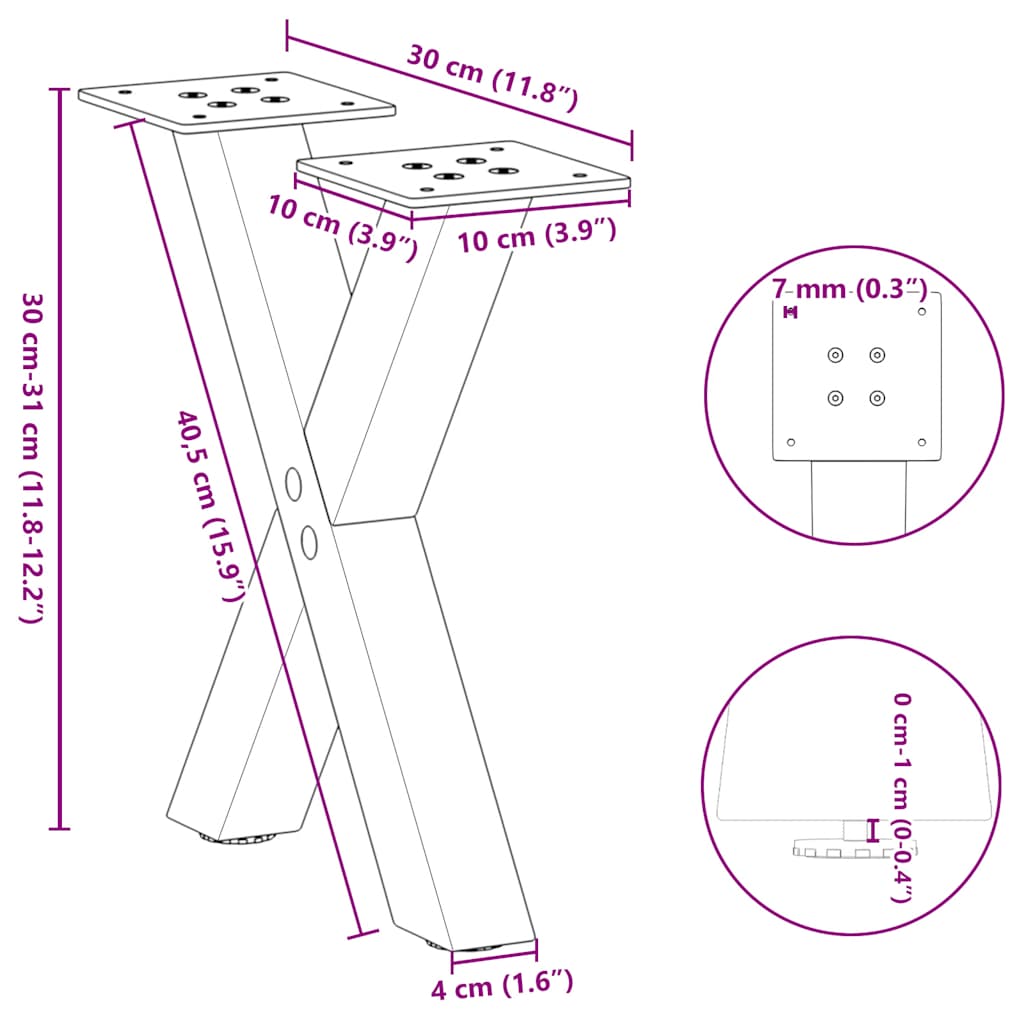 Salontafelpoten 2 st X-vormig 30x(30-31) cm staal antraciet