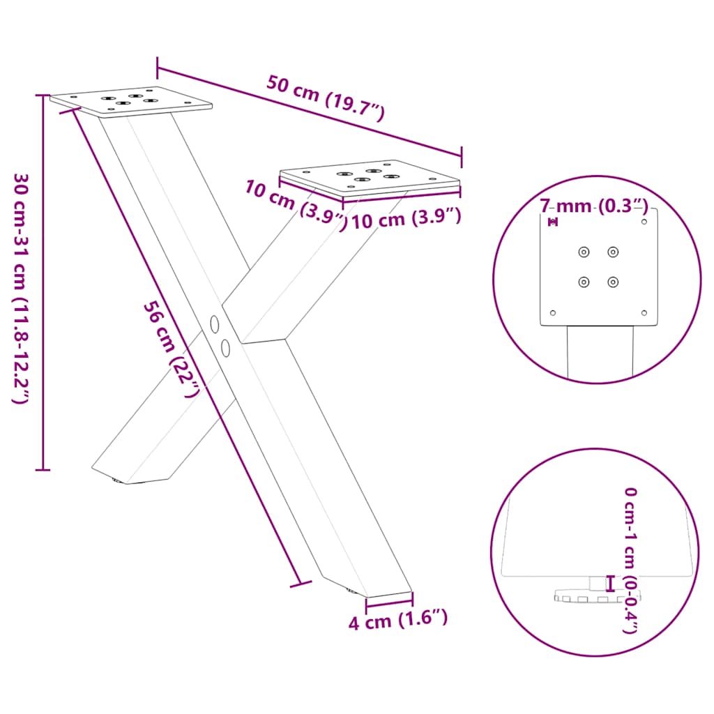 Salontafelpoten 2 st X-vormig 50x(30-31) cm staal zwart