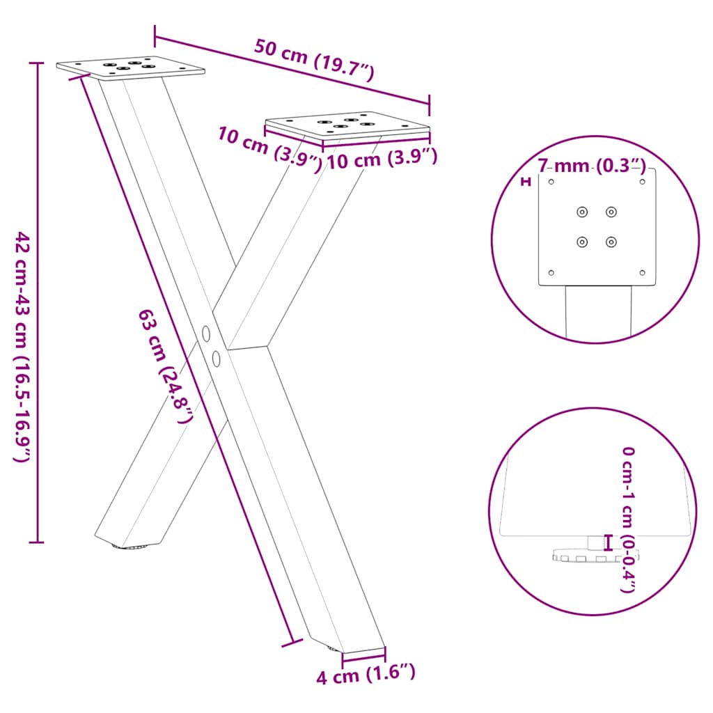 Salontafelpoten 2 st X-vormig 38x(42-43) cm staal zwart