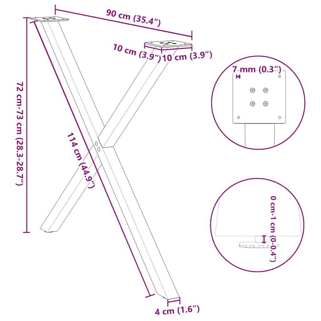 Eettafelpoten 2 st X-vormig 90x(72-73) cm staal zwart