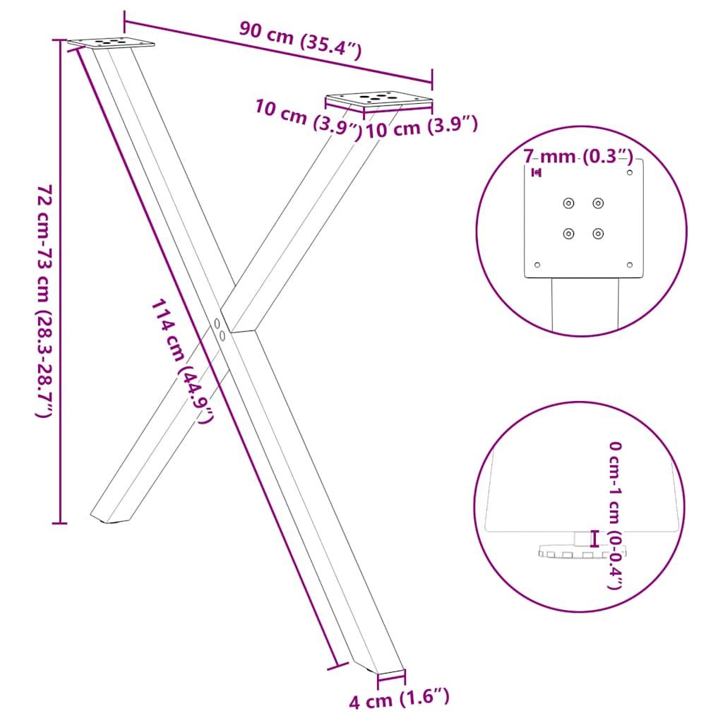 Eettafelpoten 2 st X-vormig 90x(72-73) cm staal wit