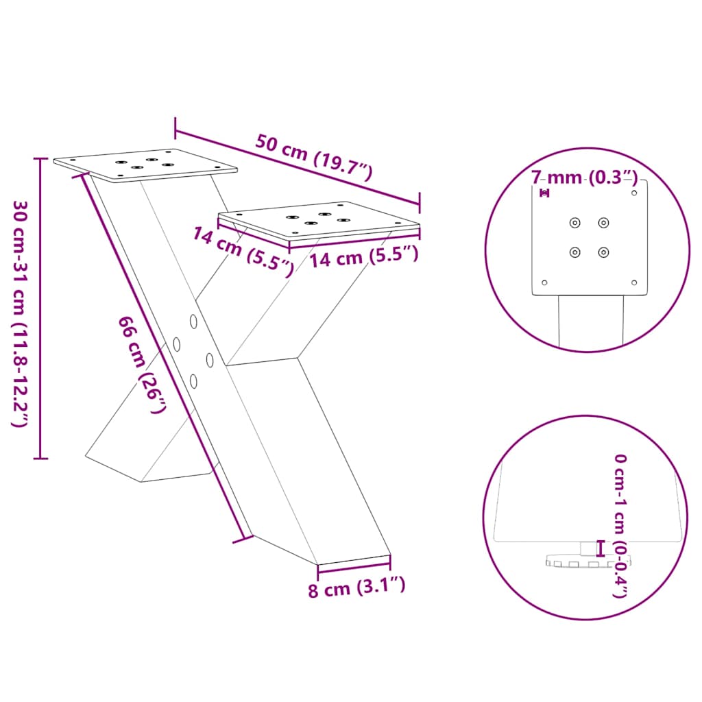 Salontafelpoten 2 st X-vormig 50x(30-31) cm staal zwart