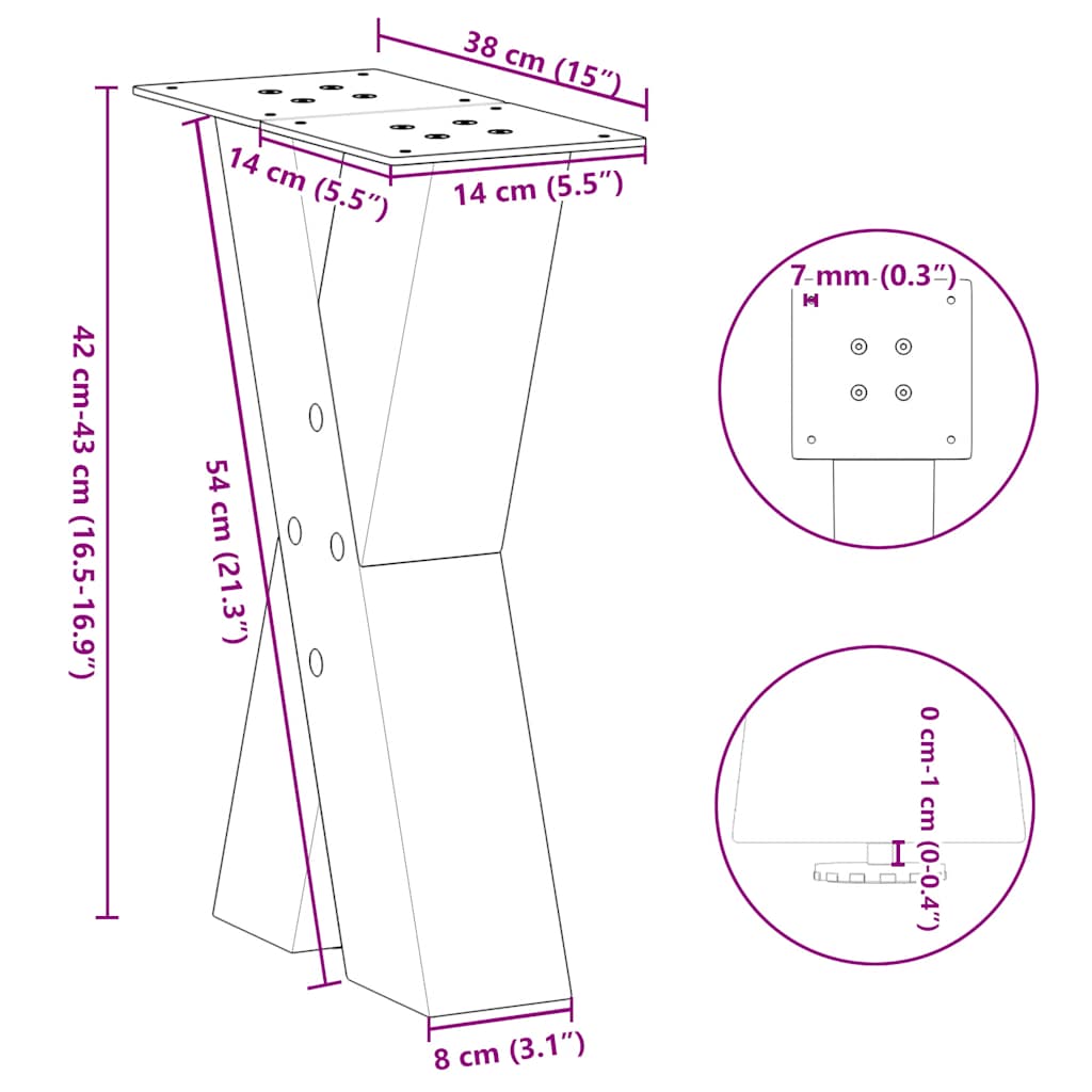 Salontafelpoten 2 st X-vormig 38x(42-43) cm staal zwart