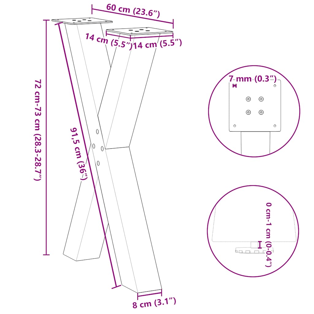 Eettafelpoten 2 st X-vormig 60x(72-73) cm staal antraciet